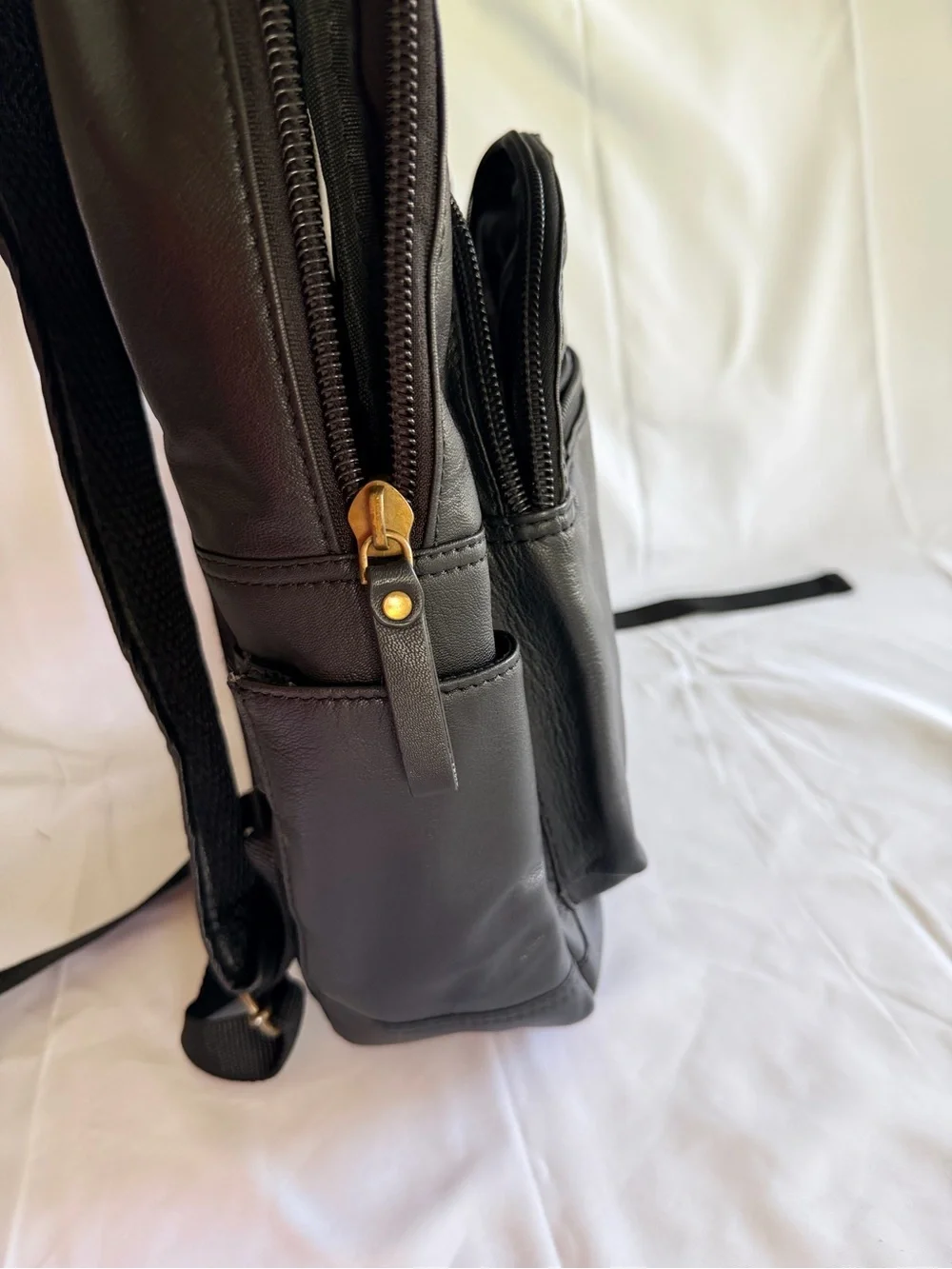New Genuine Leather Black Backpack with Laptop Compartment